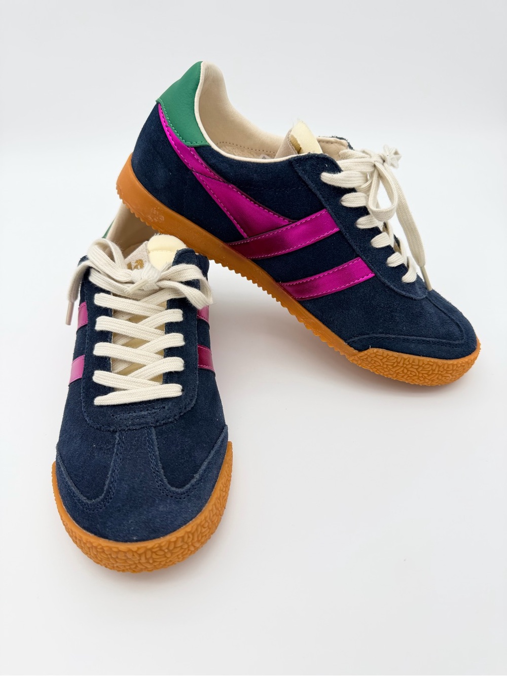 Gola Navy Suede Low-Top Sneakers Magenta Stripes size 7
